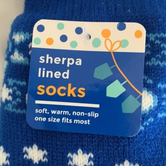 Hanukkah-Themed Sherpa Lined Socks With Non-Slip Sole & Fleece Interior Soft & W - Picture 2 of 5